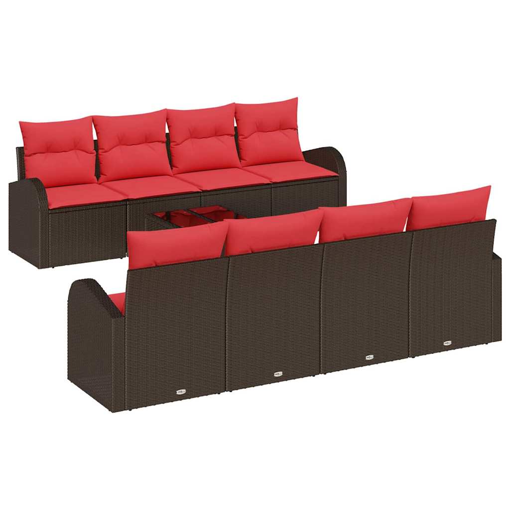 Set sofe 9 pcs Smeđa i crvena Poliester