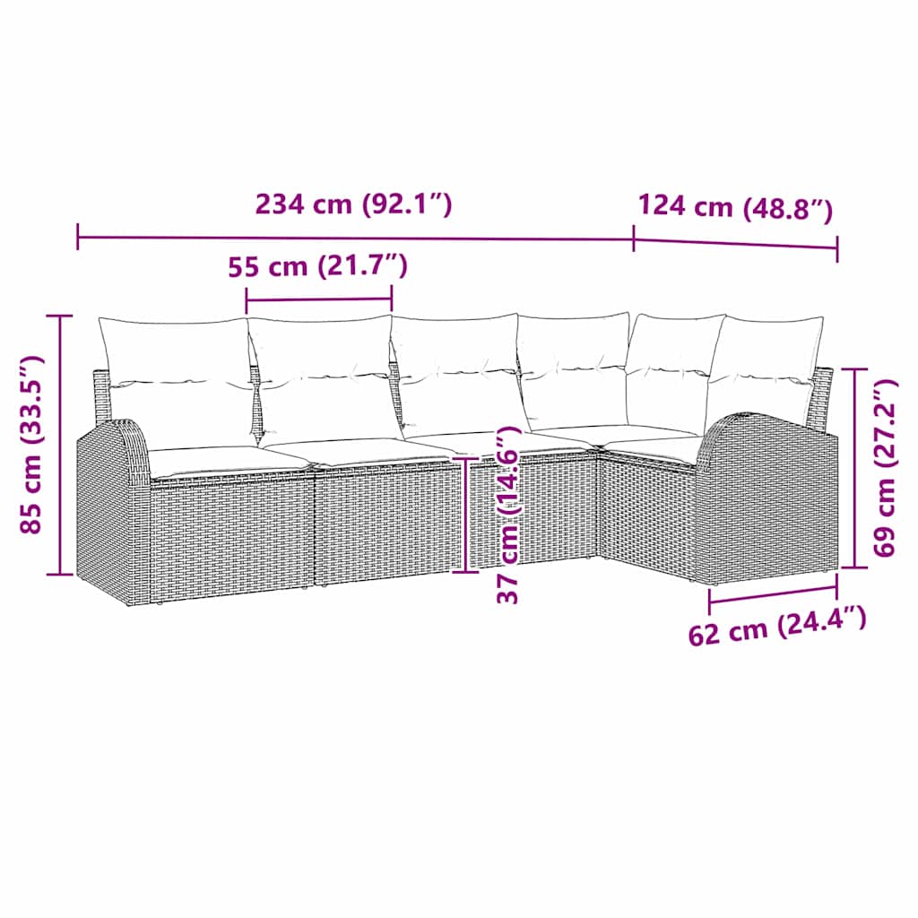Set sofe s jastukom 5 pcs Smeđa Poliester