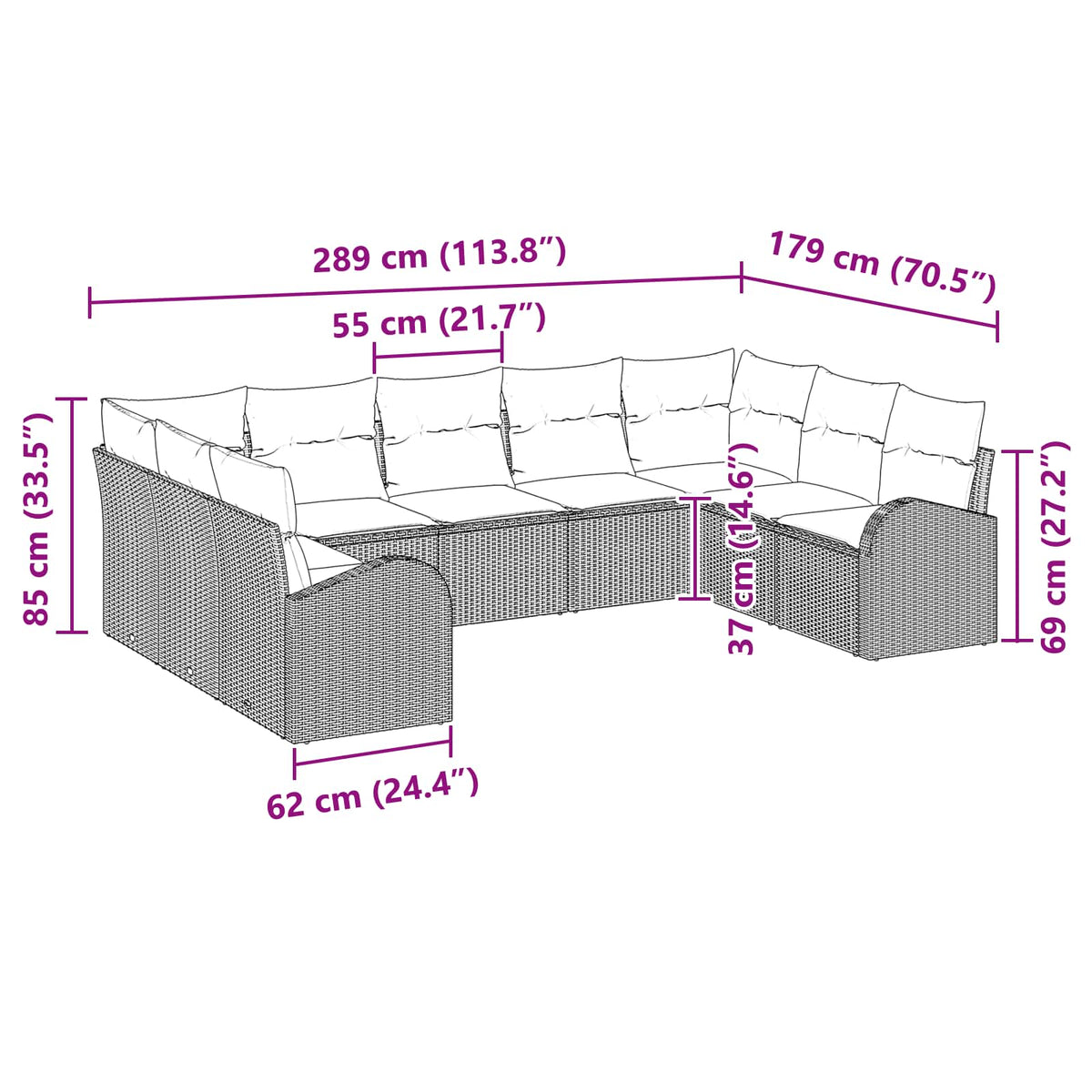 Set sofe s jastukom Smeđa Poli Ratan