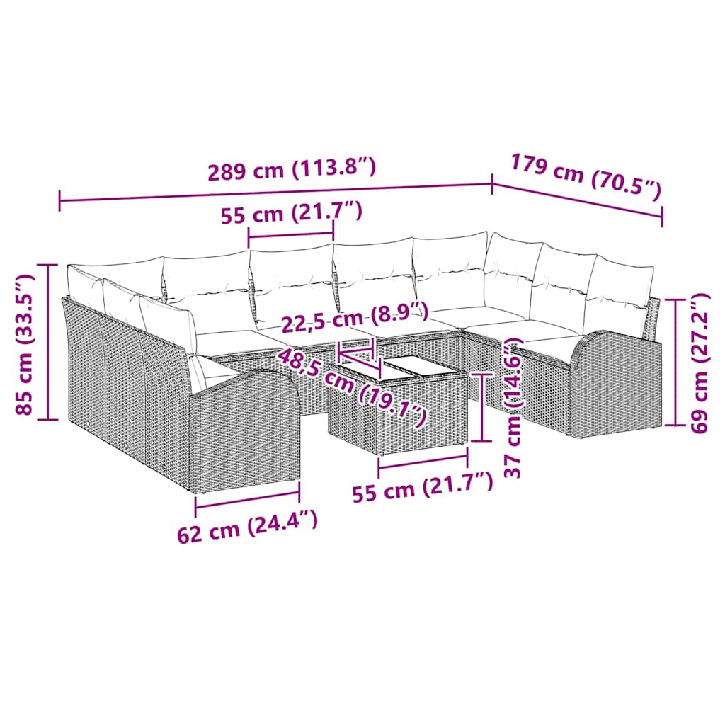 Set sofe s jastukom 10 pcs Bež Poli Ratan