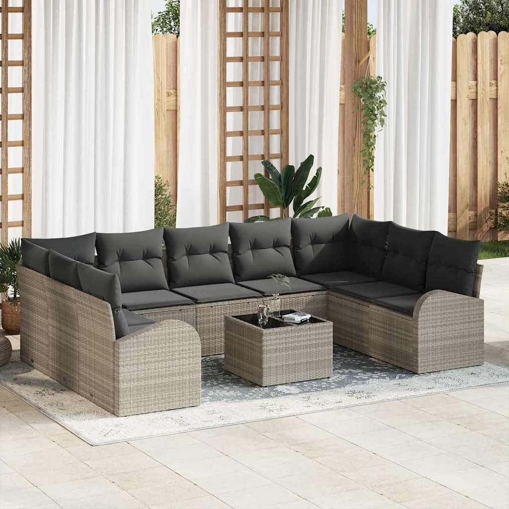 Set sofe s jastukom 10 pcs Svijetlo siva Poli Ratan