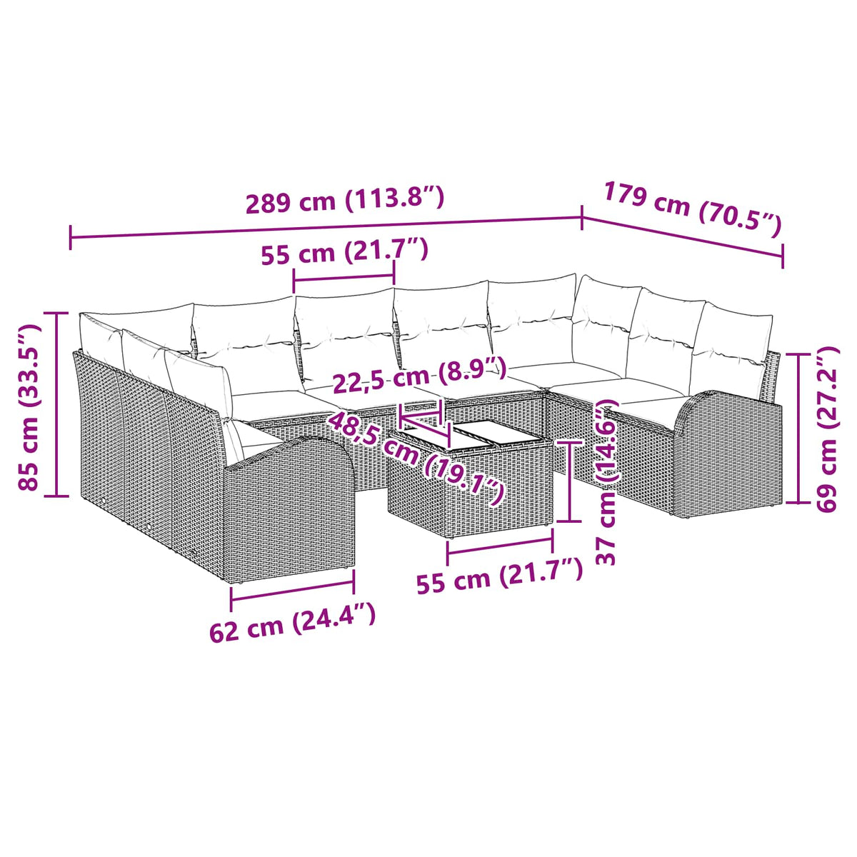 Set sofe s jastukom 10 pcs Smeđa Poli Ratan