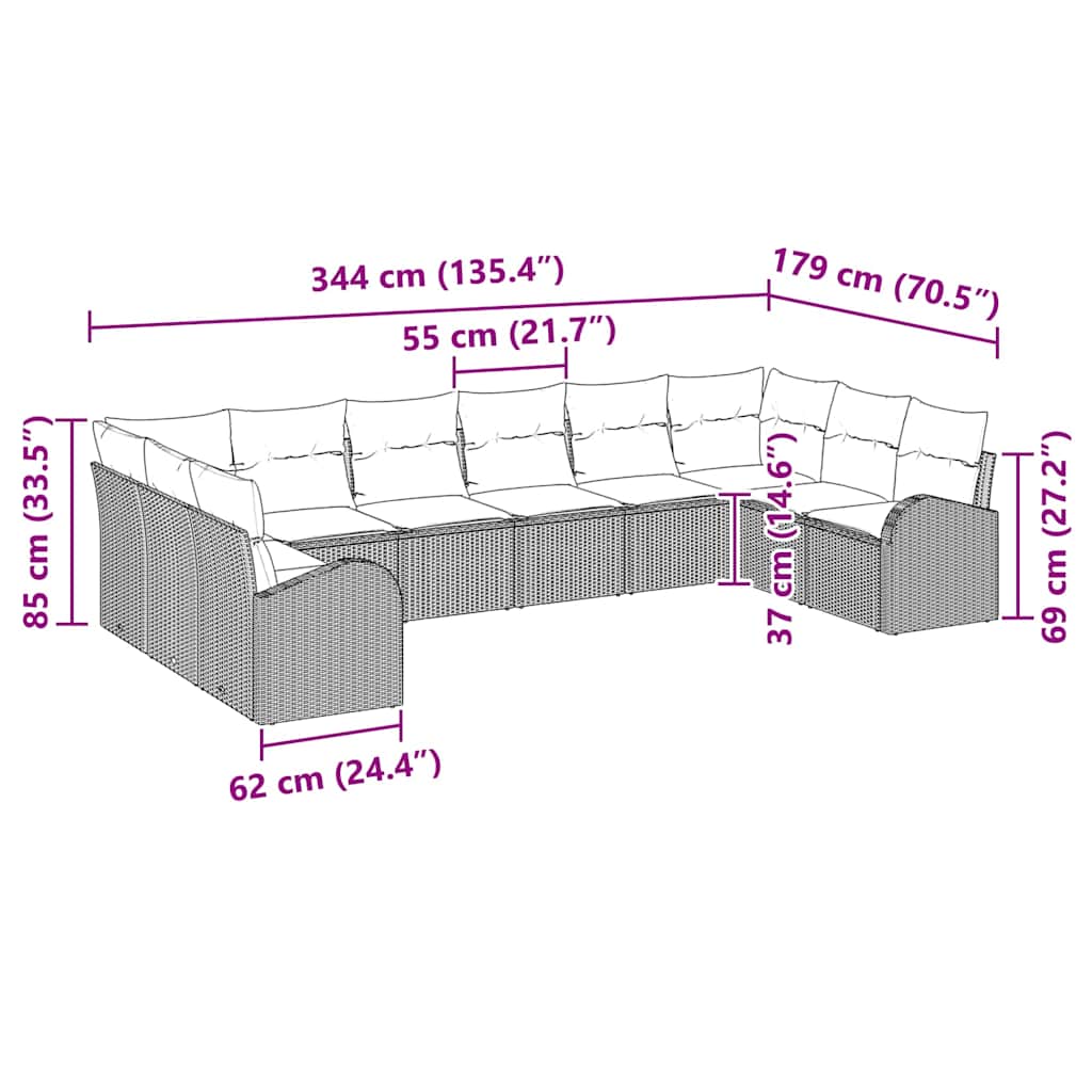 Set sofe s jastukom 10 pcs Crna Poliratana