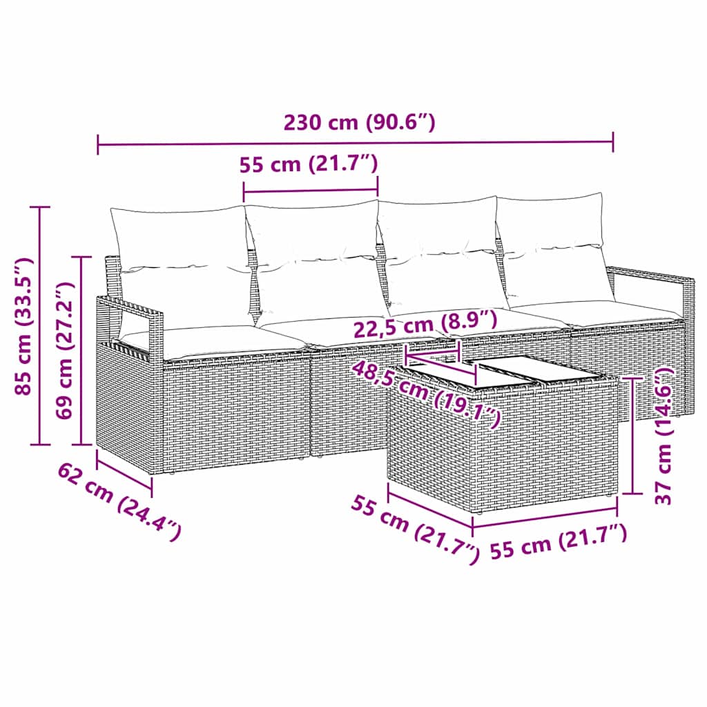 Set sofe 5 pcs Bež i krema poliratan