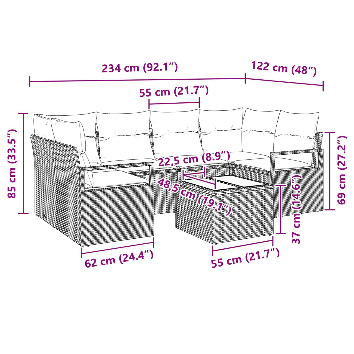 Set sofe 7 pcs Siva i plava poliratan