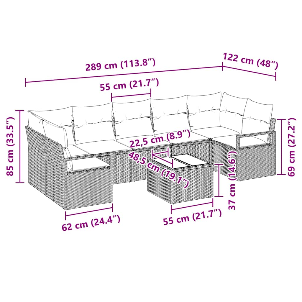 Set sofe 8 pcs Crna i Krema poliratan