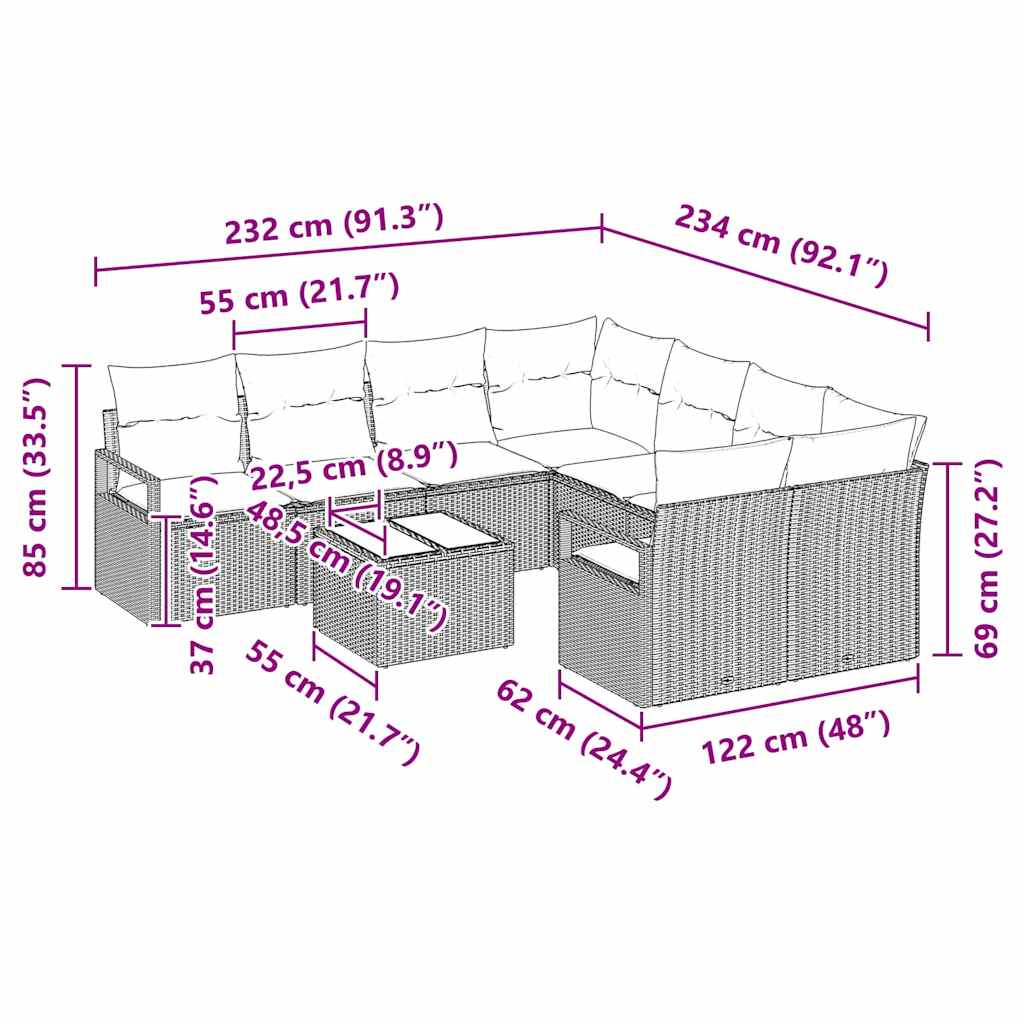 Set sofe s jastukom 9 pcs Bež i krema poliratan