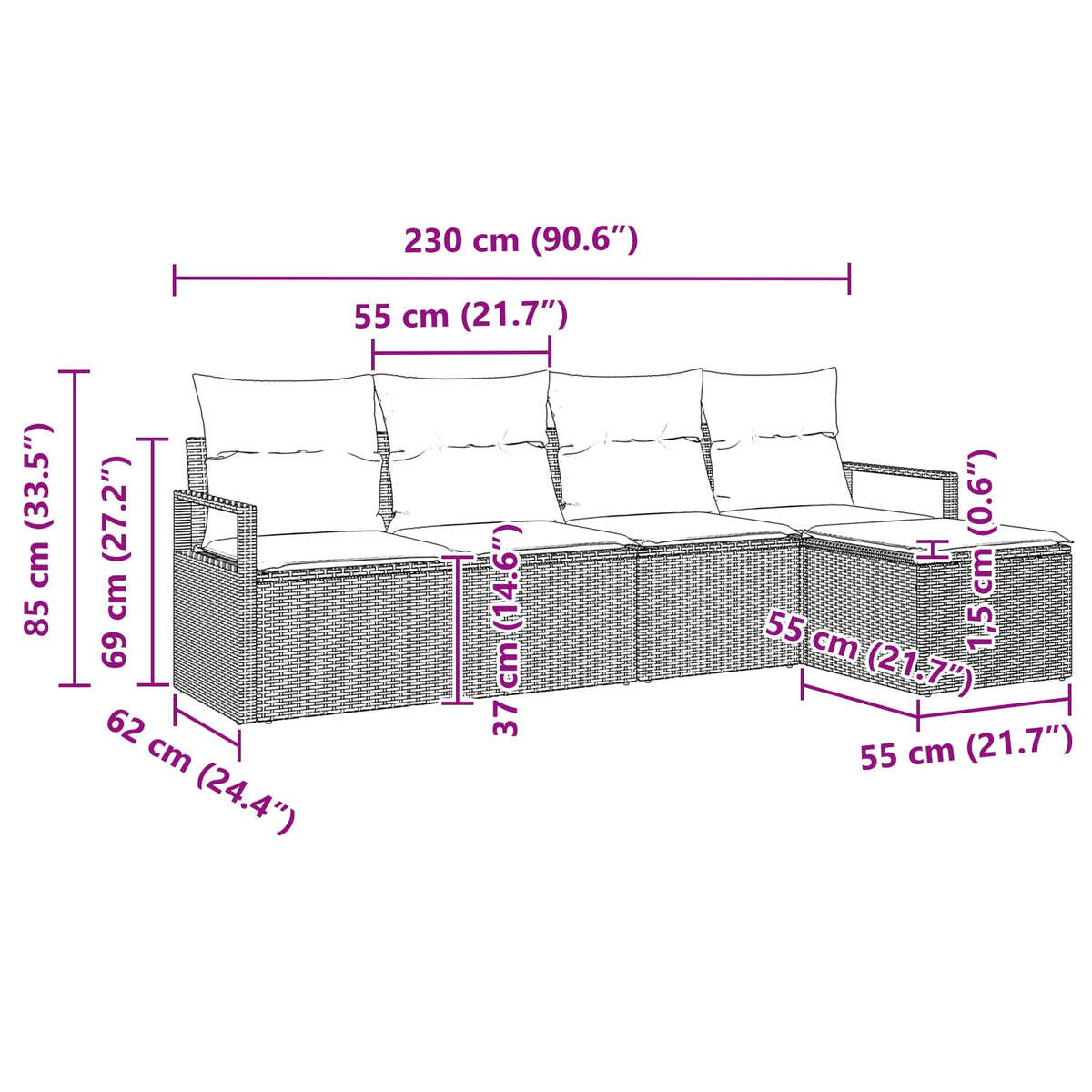 Set sofe 5 pcs Crna poliratan