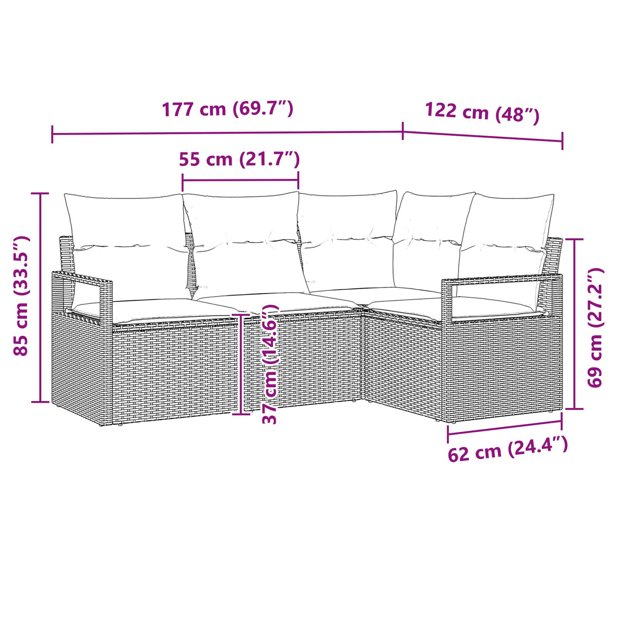 Set sofe 4 pcs Smeđa poliratan