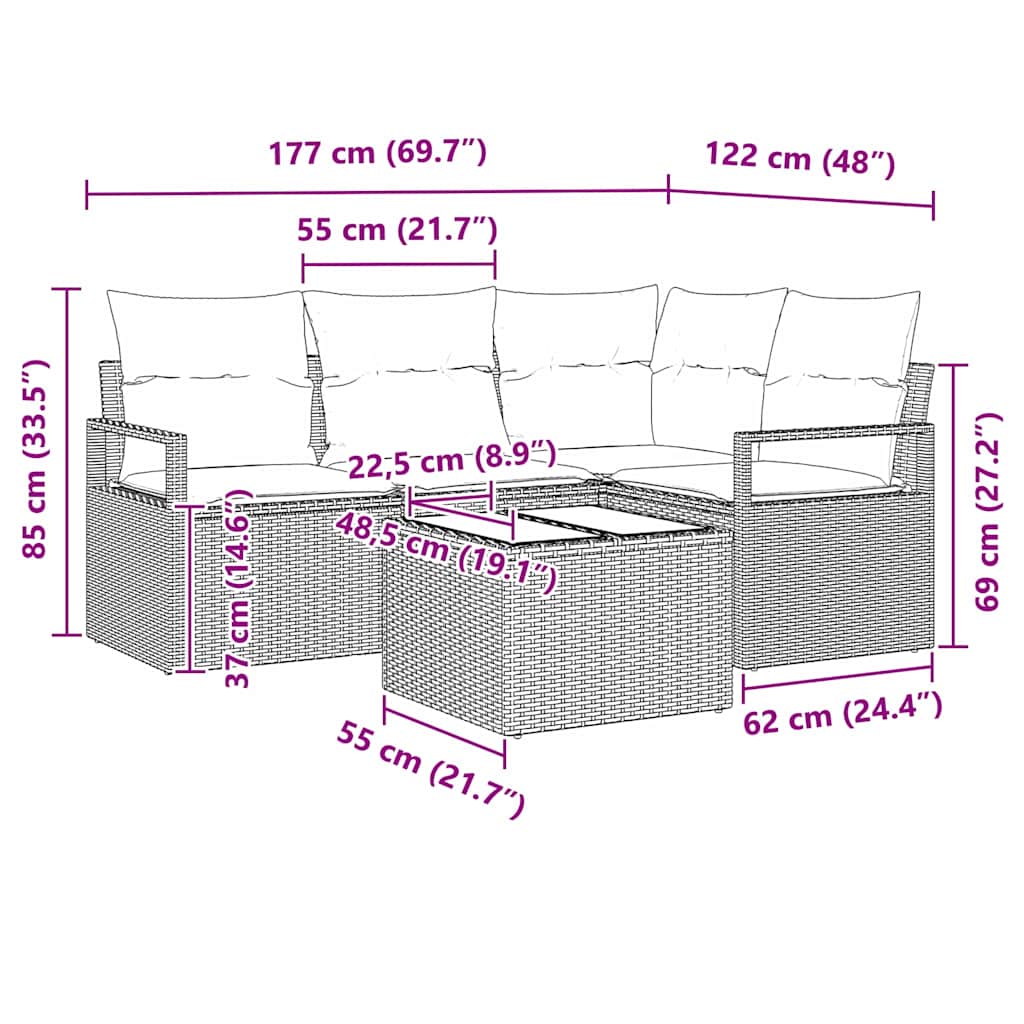 Set sofe 5 pcs Bež poliratan
