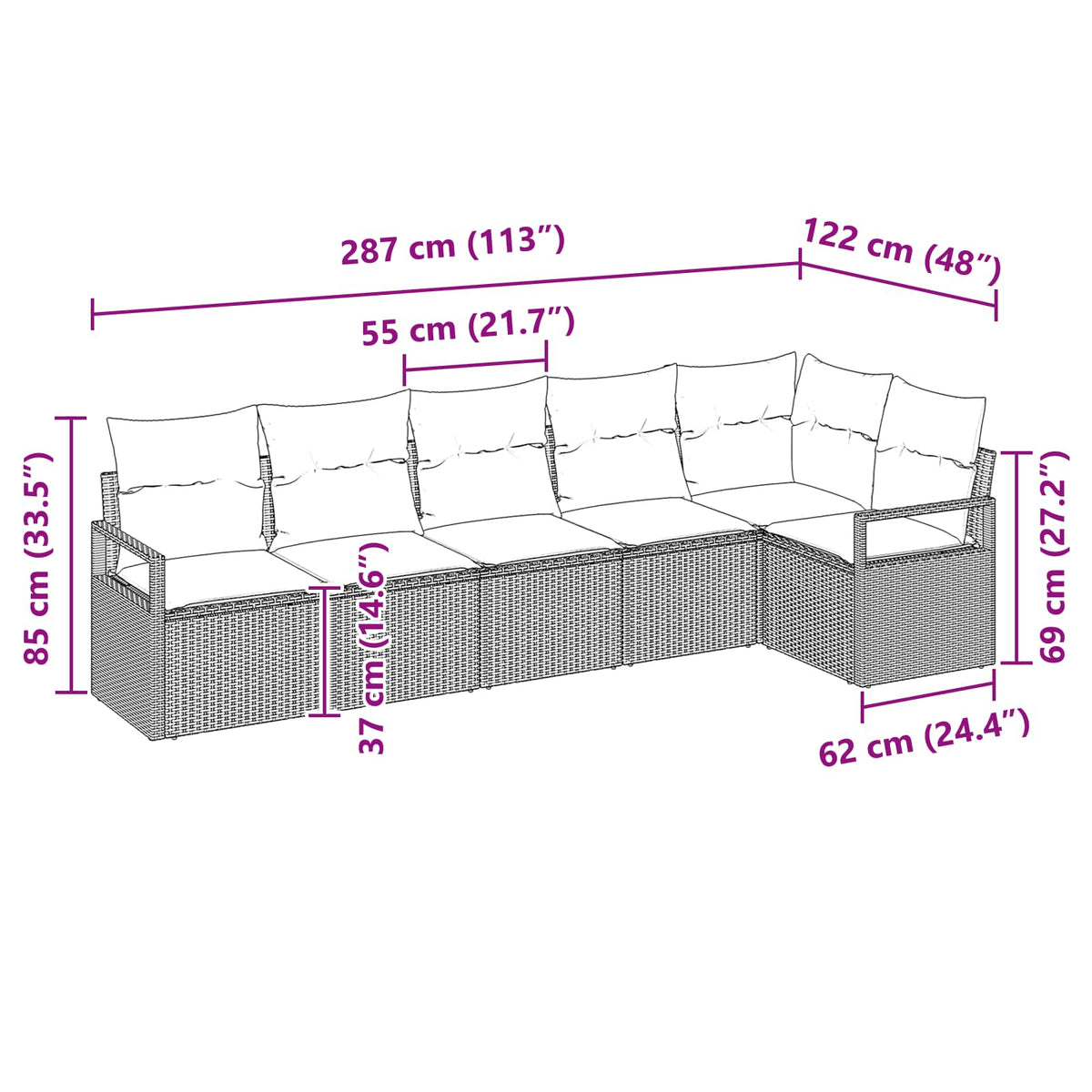 Set sofe 6 pcs Smeđa poliratan