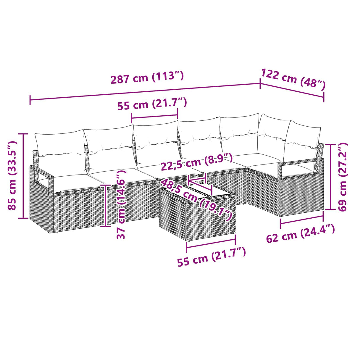 Set sofe 7 pcs Smeđa poliratan