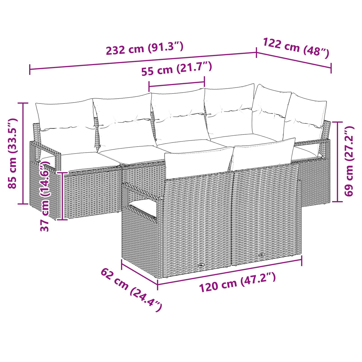 Set sofe 7 pcs Crna poliratan