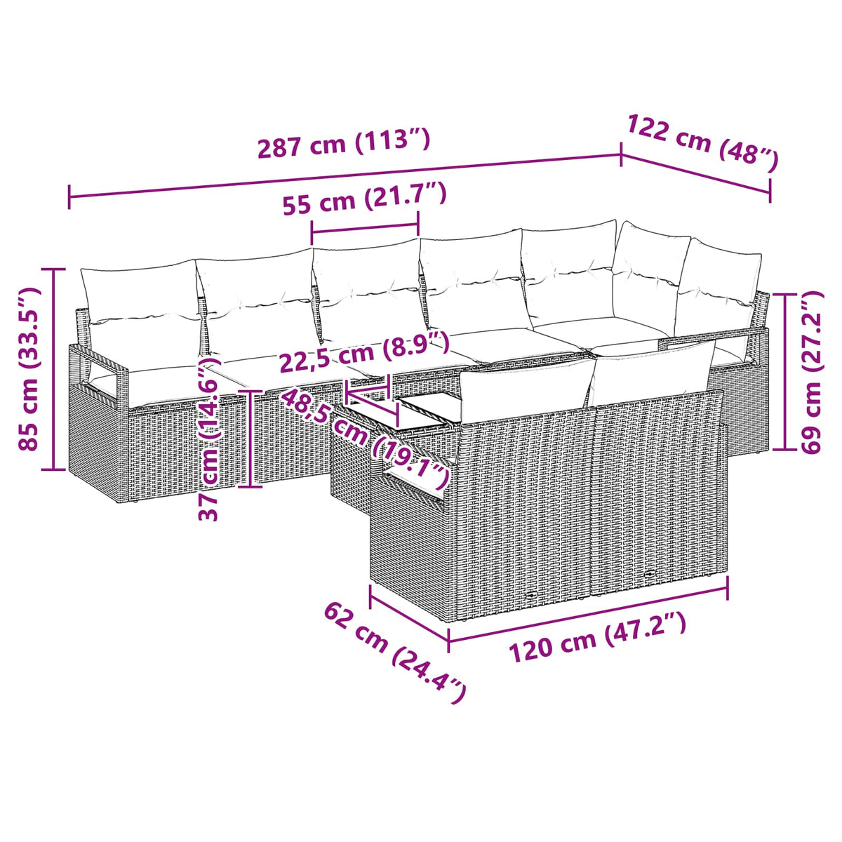 Set sofe 9 pcs Crna poliratan