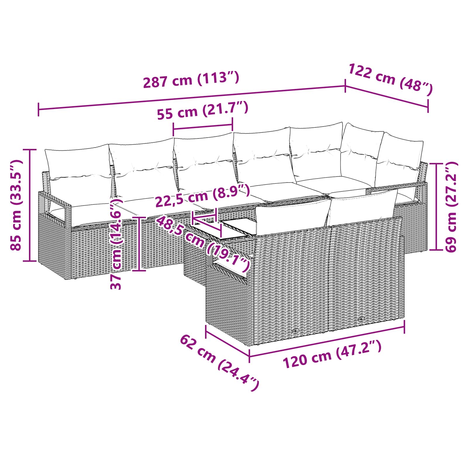 Set sofe 9 pcs Crna poliratan