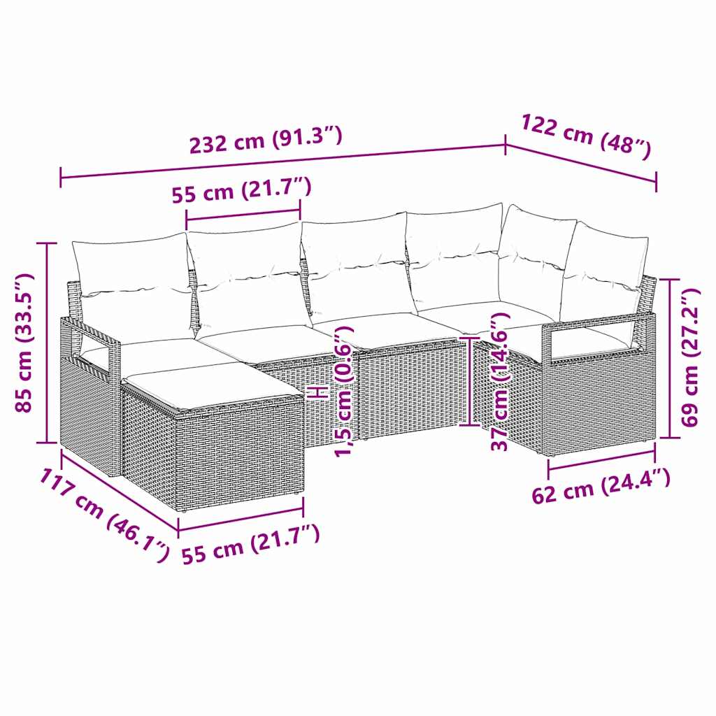 Set sofe 6 pcs Svjetlosiva poliratan