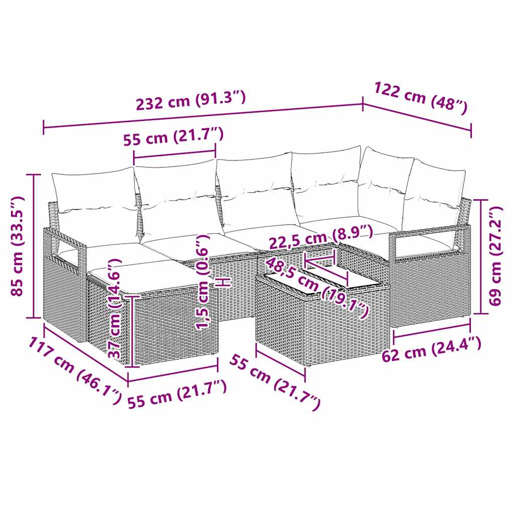 Set sofe 7 pcs Crna poliratan