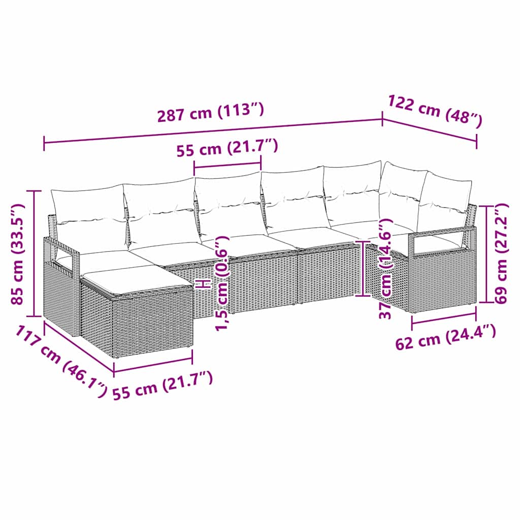 Set sofe s jastukom 7 pcs Crna poliratan