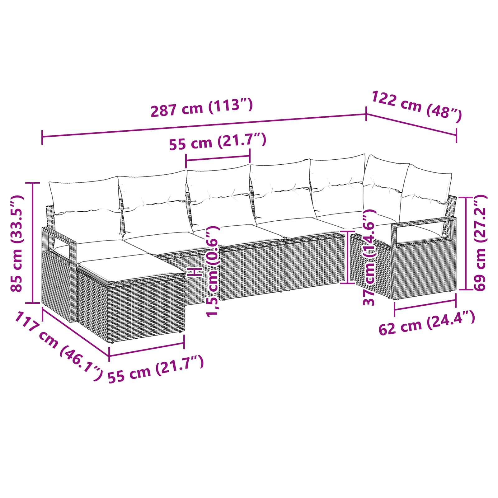 Set sofe s jastukom 7 pcs Smeđa poliratan
