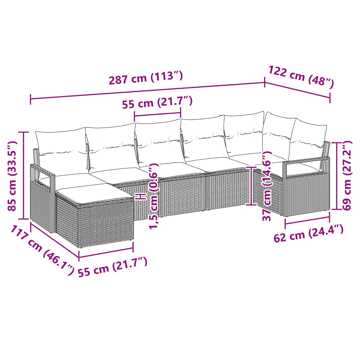 Set sofe 7 pcs Siva poliratan