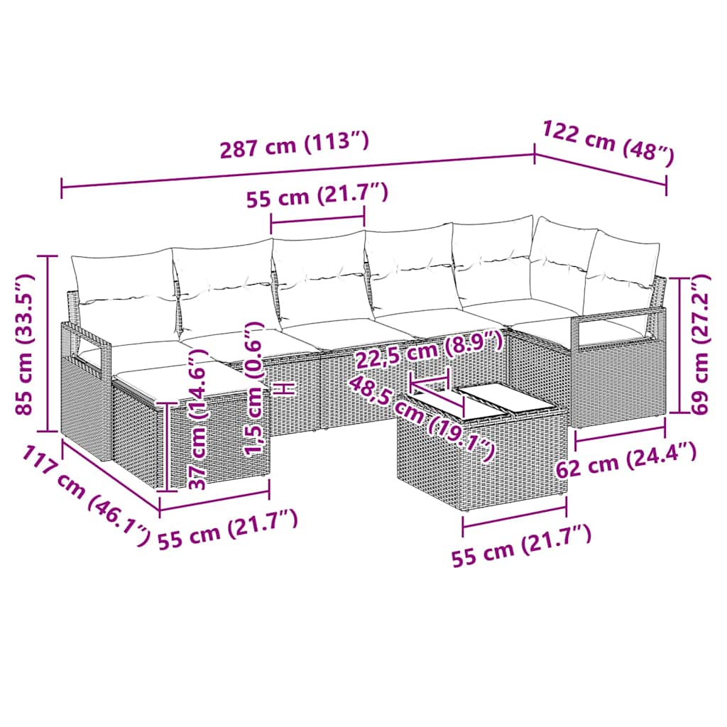 Set sofe 8 pcs Smeđa poliratan
