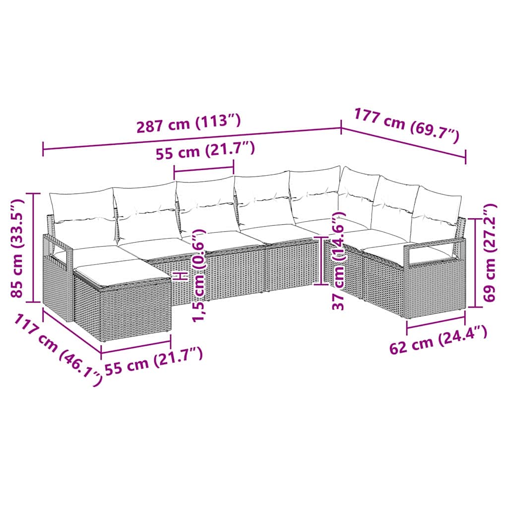 Set sofe s jastukom 8 pcs Crna poliratan