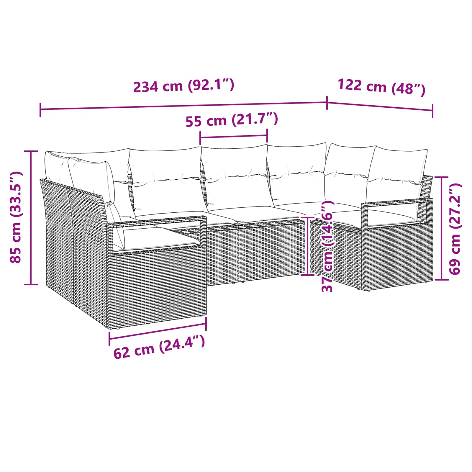 Set sofe s jastukom 6 pcs Crna Poli Ratan
