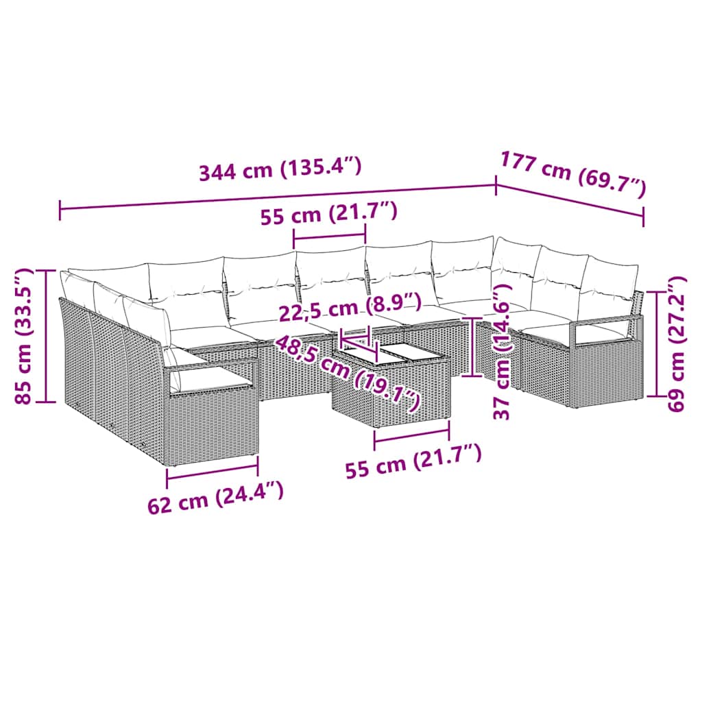 Set sofe s jastukom 11 pcs Crna poliratan