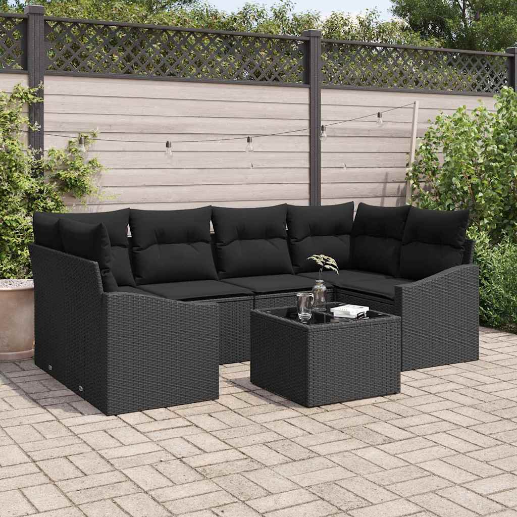 Set sofe s jastukom s jastukom 7 pcs Crna poliratan