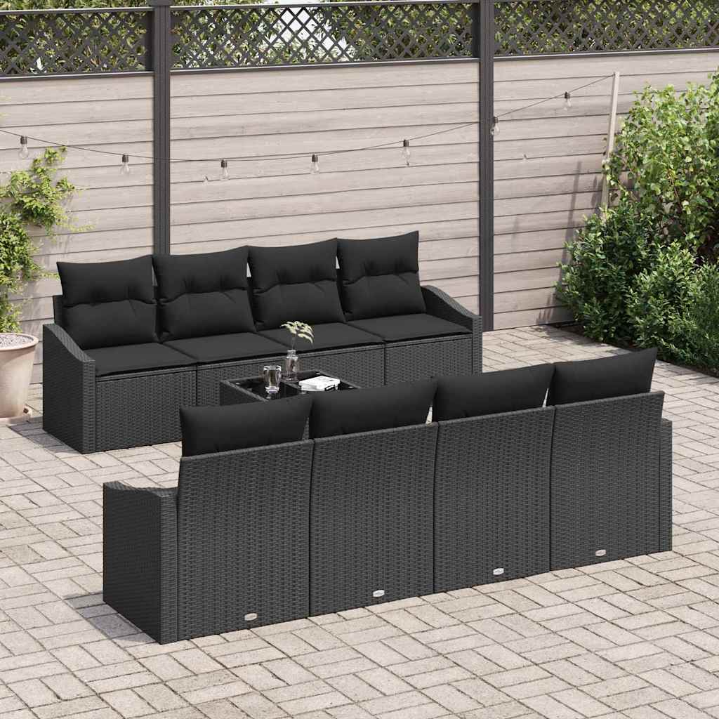 Set sofe s jastukom s jastukom 9 pcs Crna poliratan