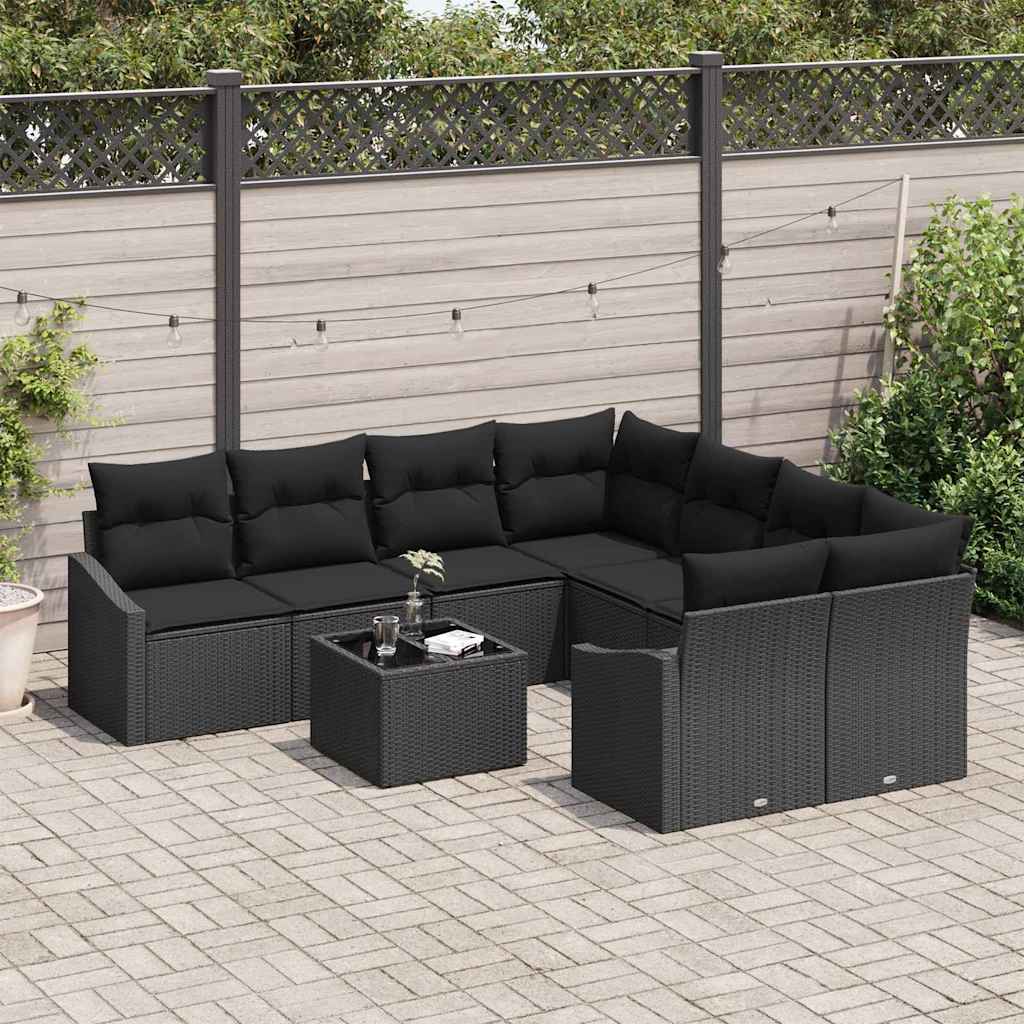 Set sofe s jastukom s jastukom 9 pcs Crna poliratan