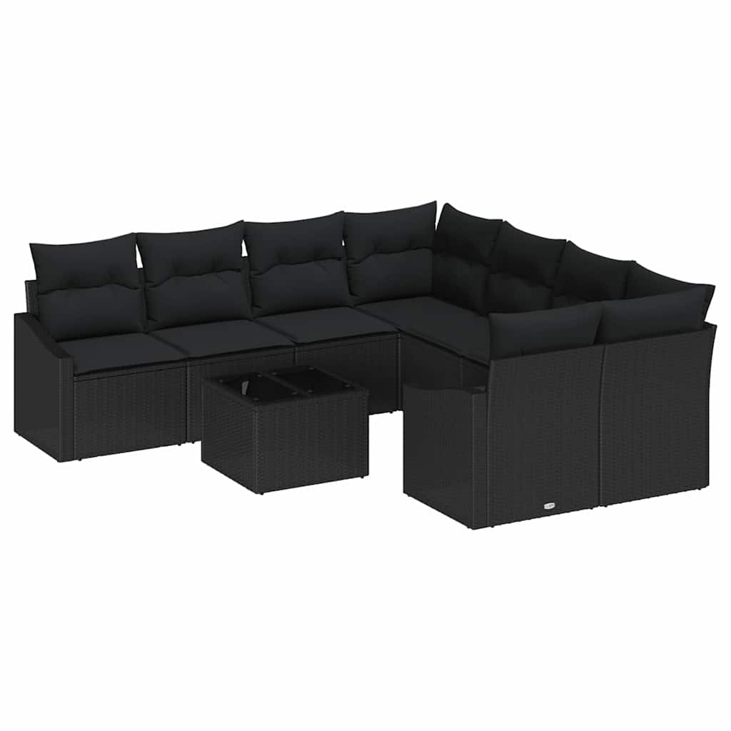 Set sofe s jastukom s jastukom 9 pcs Crna poliratan