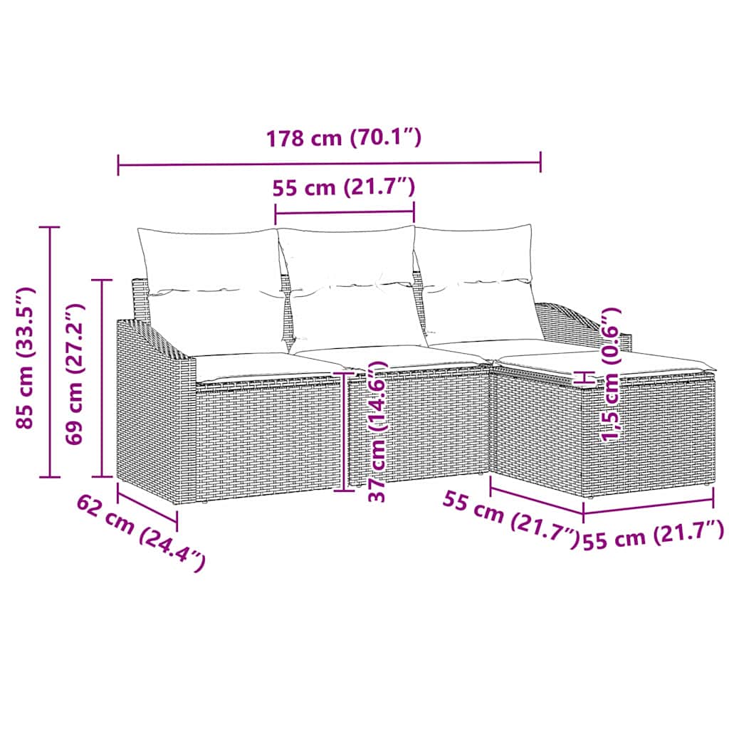 Set sofe s jastukom 4 pcs Crna poliratan