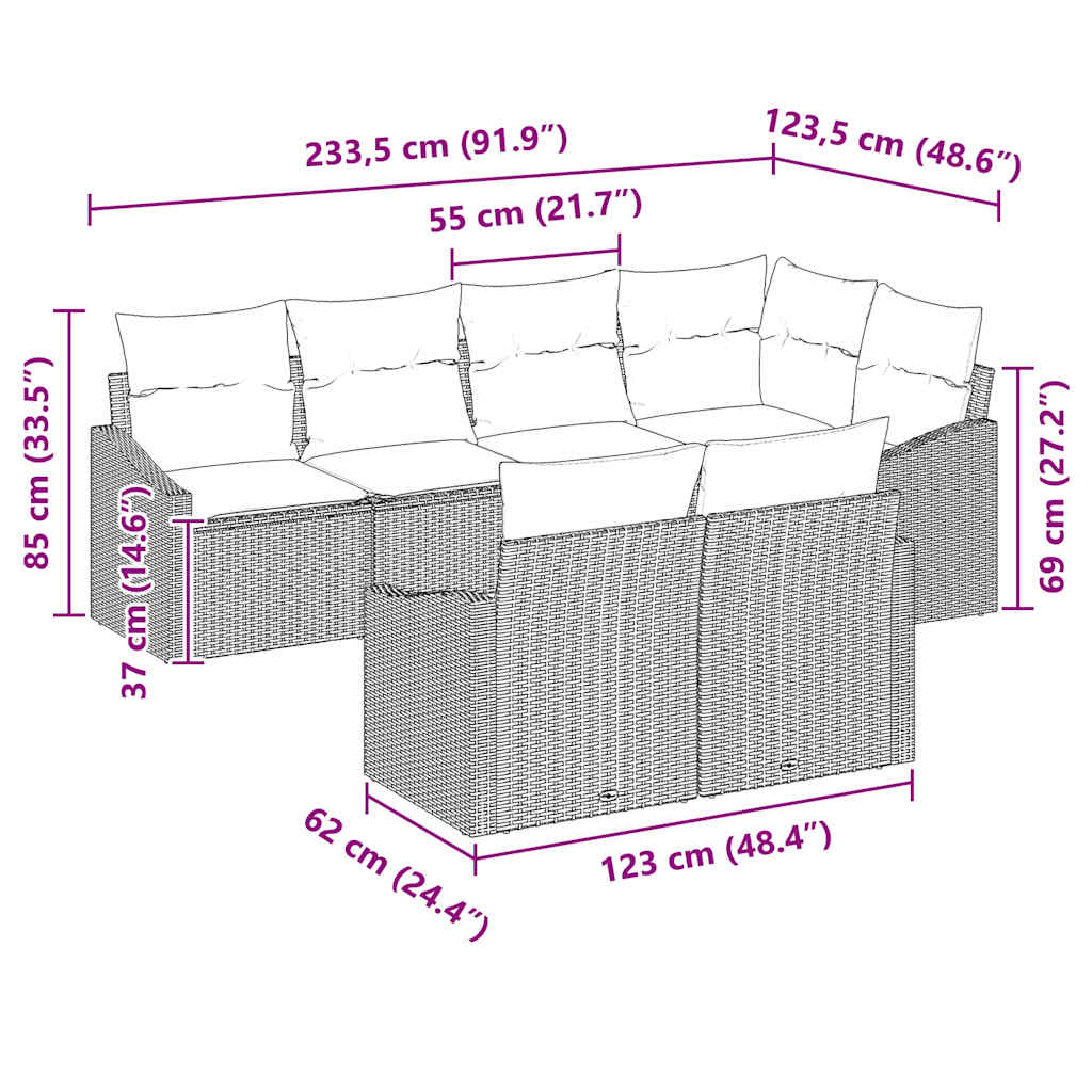 Set sofe 7 kom. Crna poliratan 233,5 x 123,5 x 85 cm