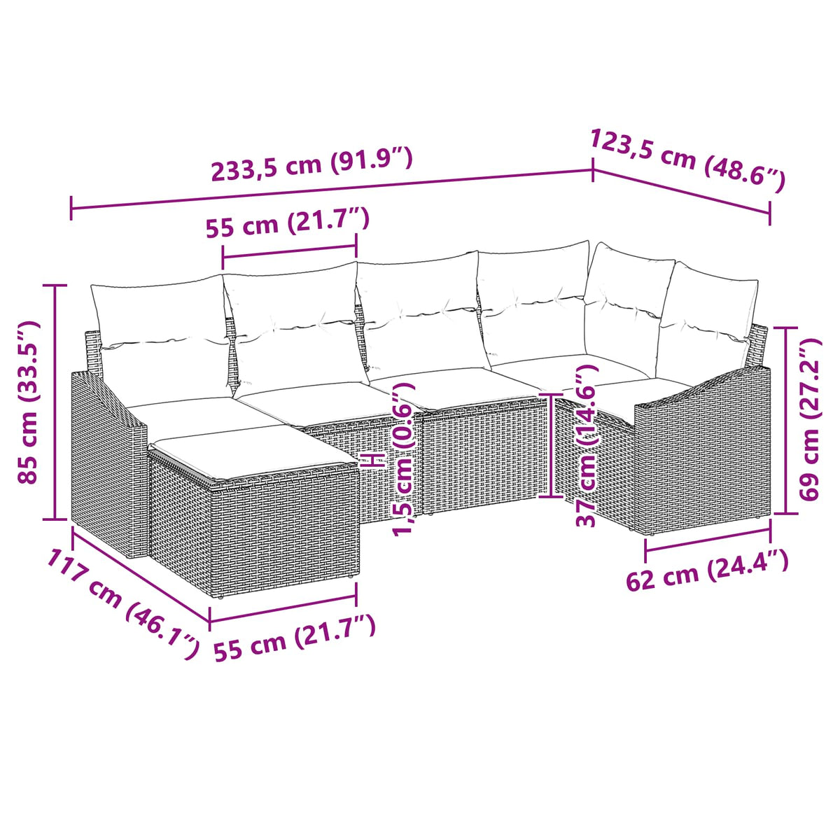 Set sofe 6 kom. Crna poliratan