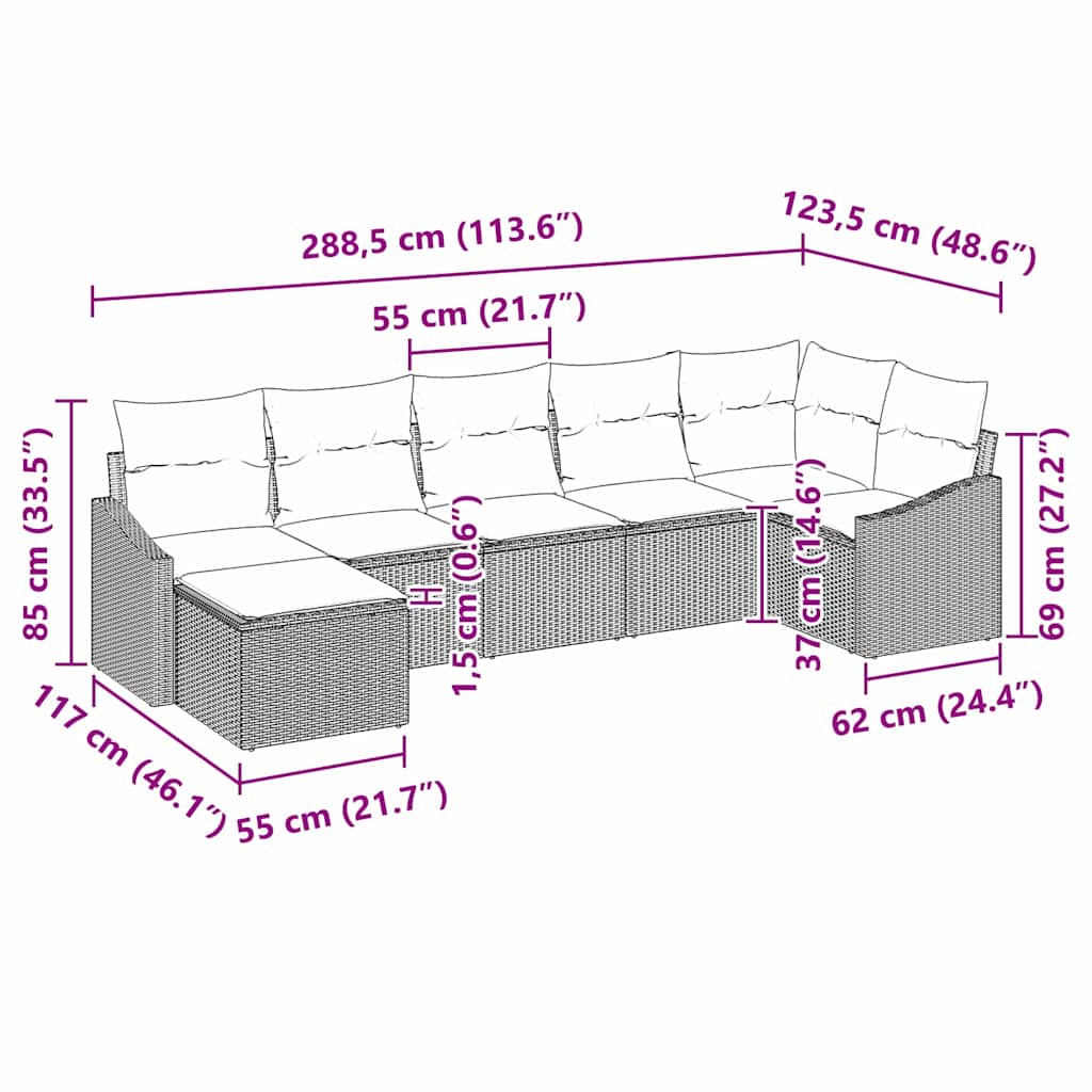 Set sofe s jastukom 7 pcs Crna poliratan