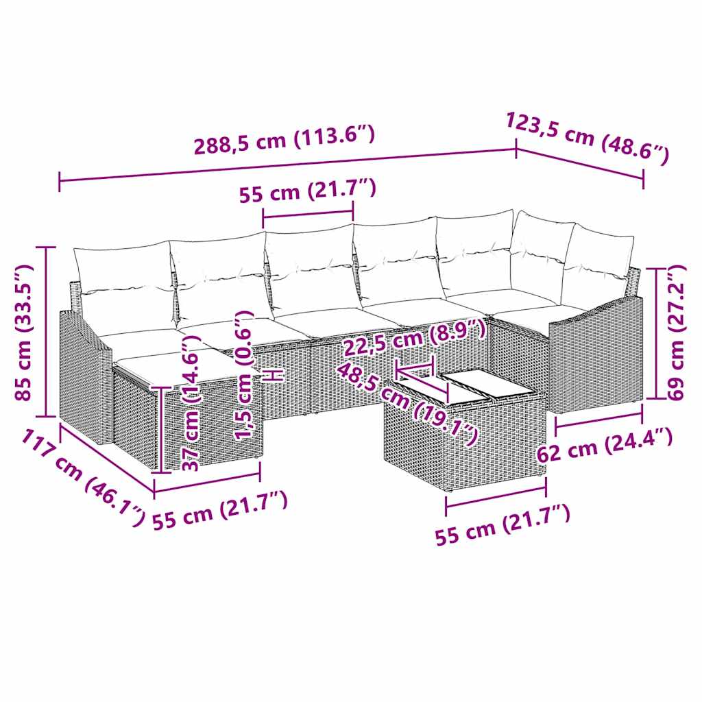 Set sofe s jastukom 8 pcs Bež poliratan