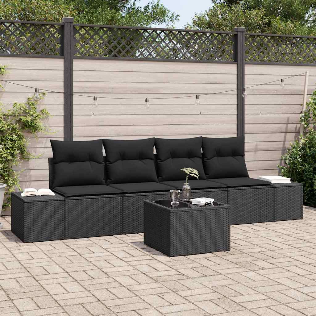 Set sofe s jastukom s jastukom 5 pcs Crna poliratan