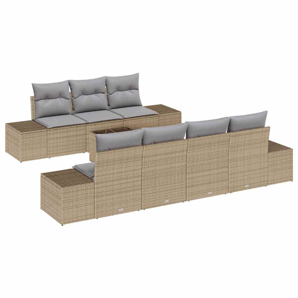 Sjedeća garnitura za vrt s jastukom 8 pcs Bež poliratan