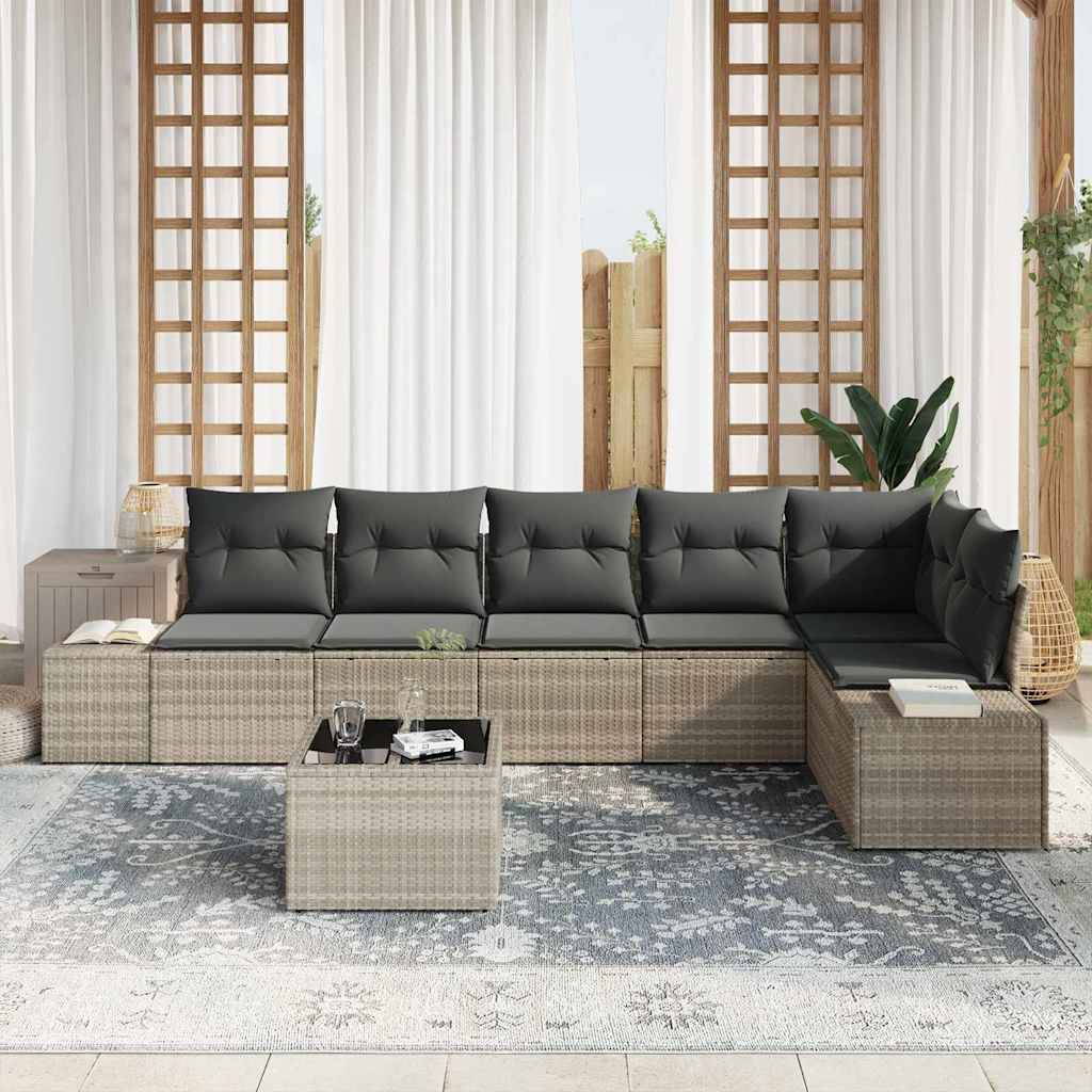 Sjedeća garnitura za vrt 7 kom. Svijetlo siva poliratan Svjetlosiva 227 x 62 x 69 cm