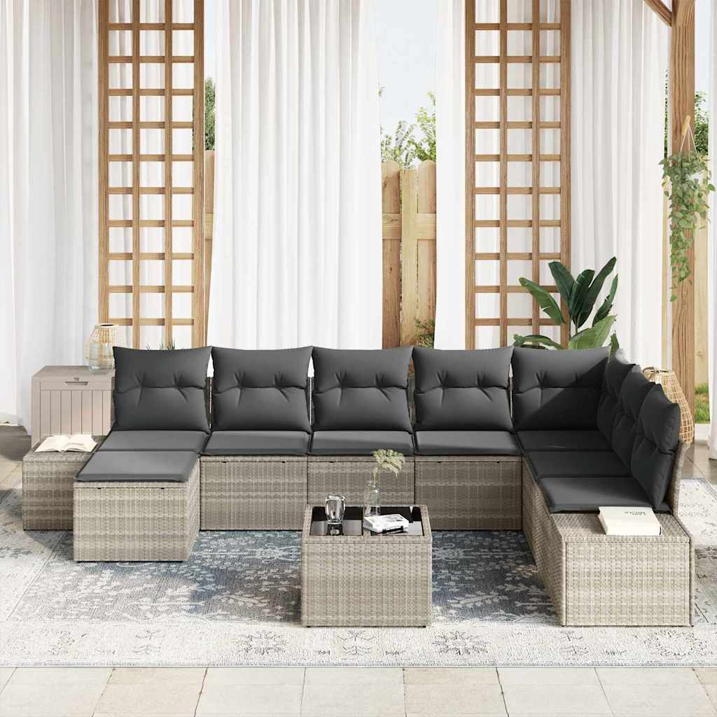 Sjedeća garnitura za vrt 9 kom. Svijetlo siva poliratan Svjetlosiva 319 x 209 x 85 cm