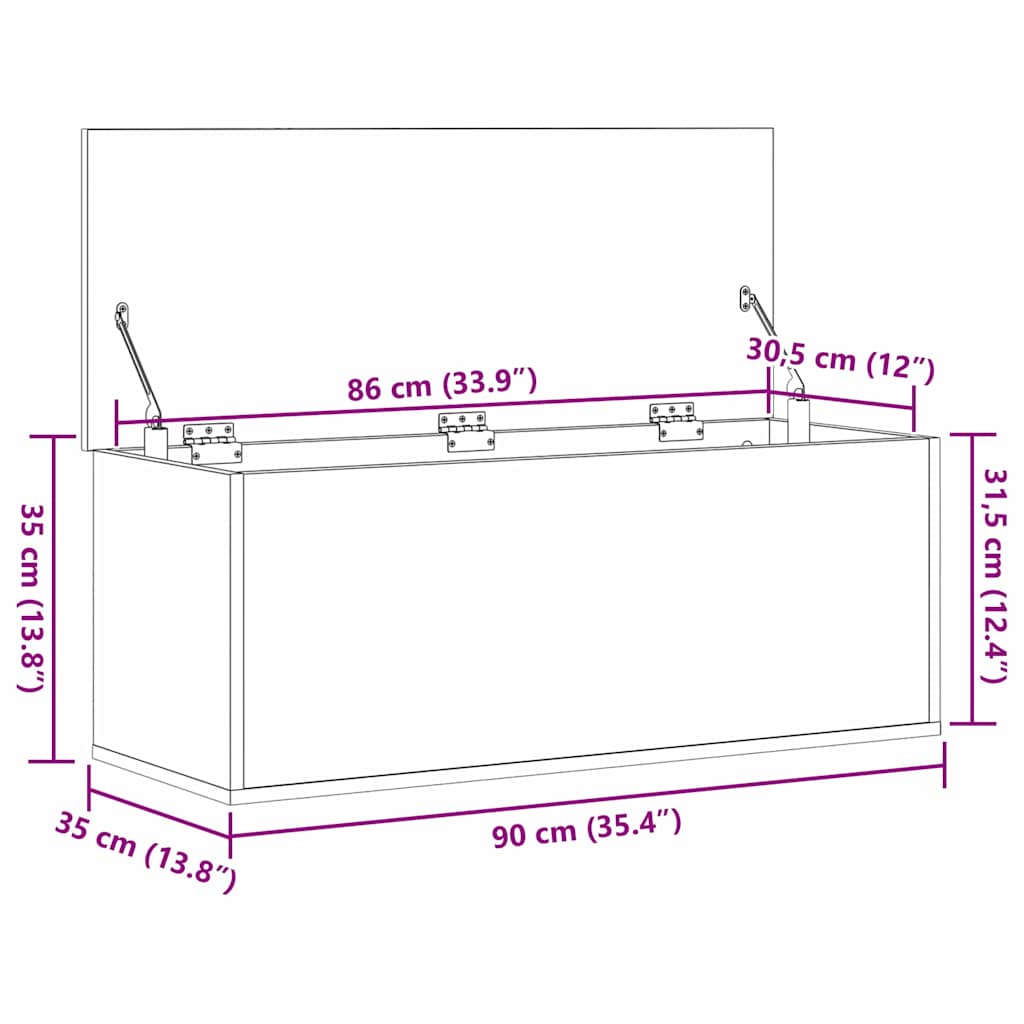 Kutija za spremanje s pohranom Umjetnički hrast 90 x 35 x 35 cm