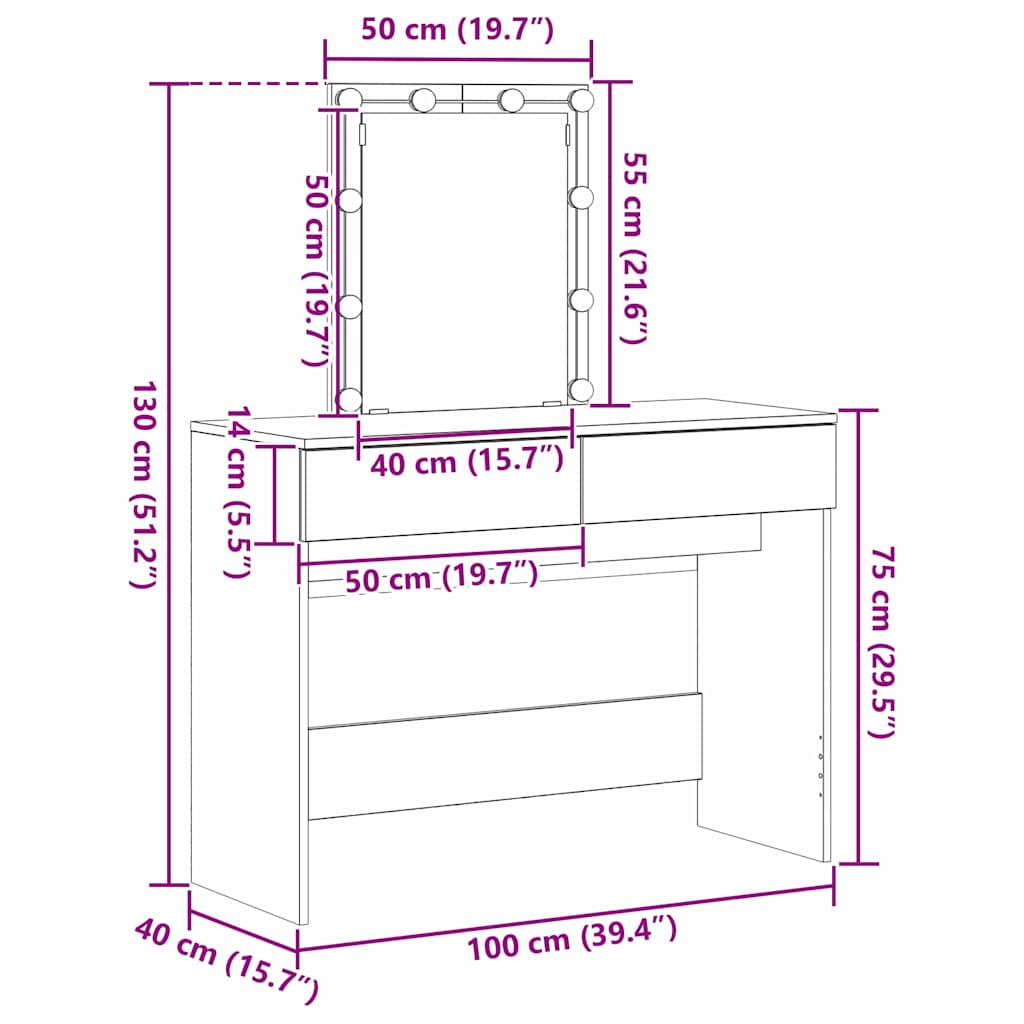 Toaletni stol Staro drvo 100 x 40 x 130 cm Konstruirano drvo