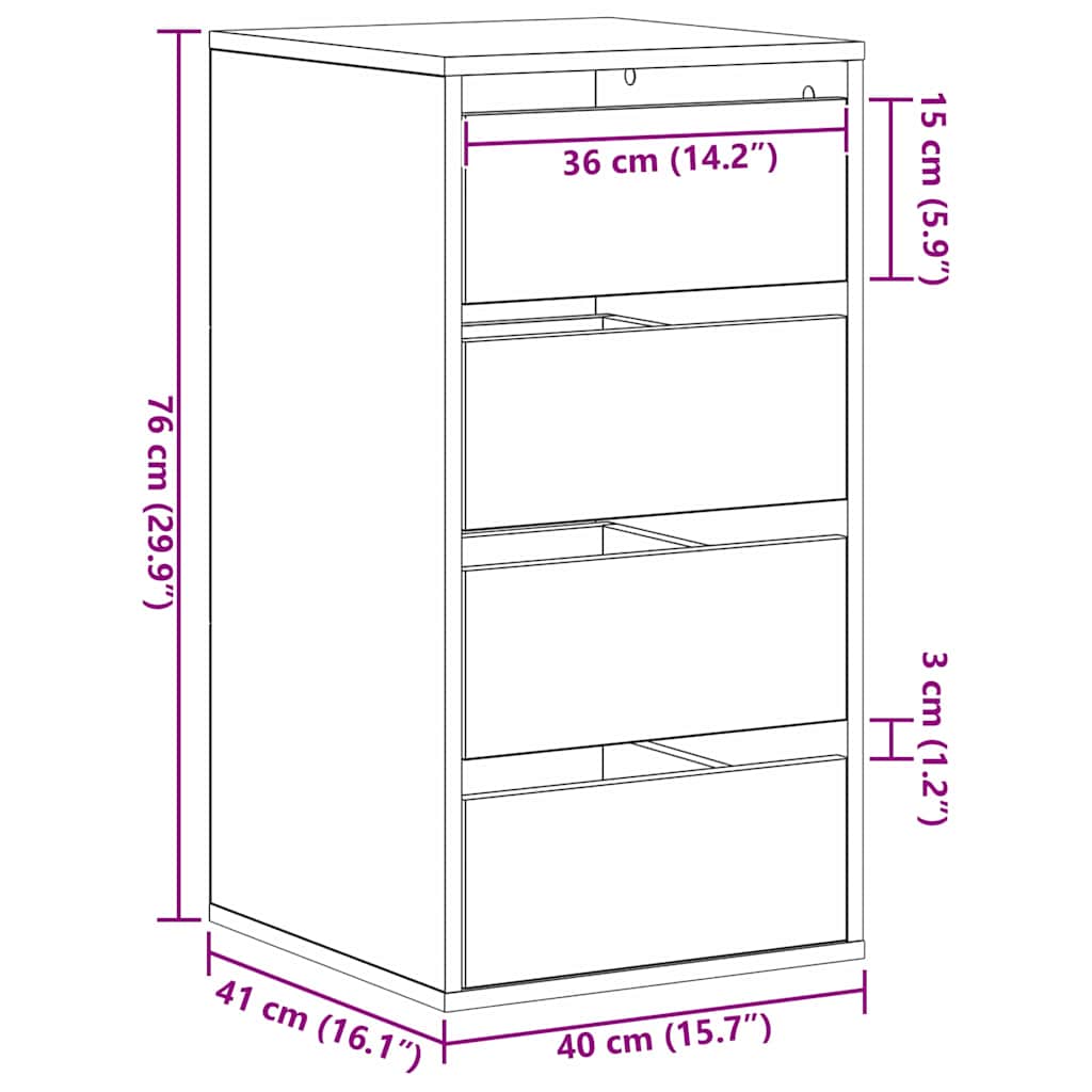 Ormar s ladicama Crna 40 x 41 x 76 cm Konstruirano drvo