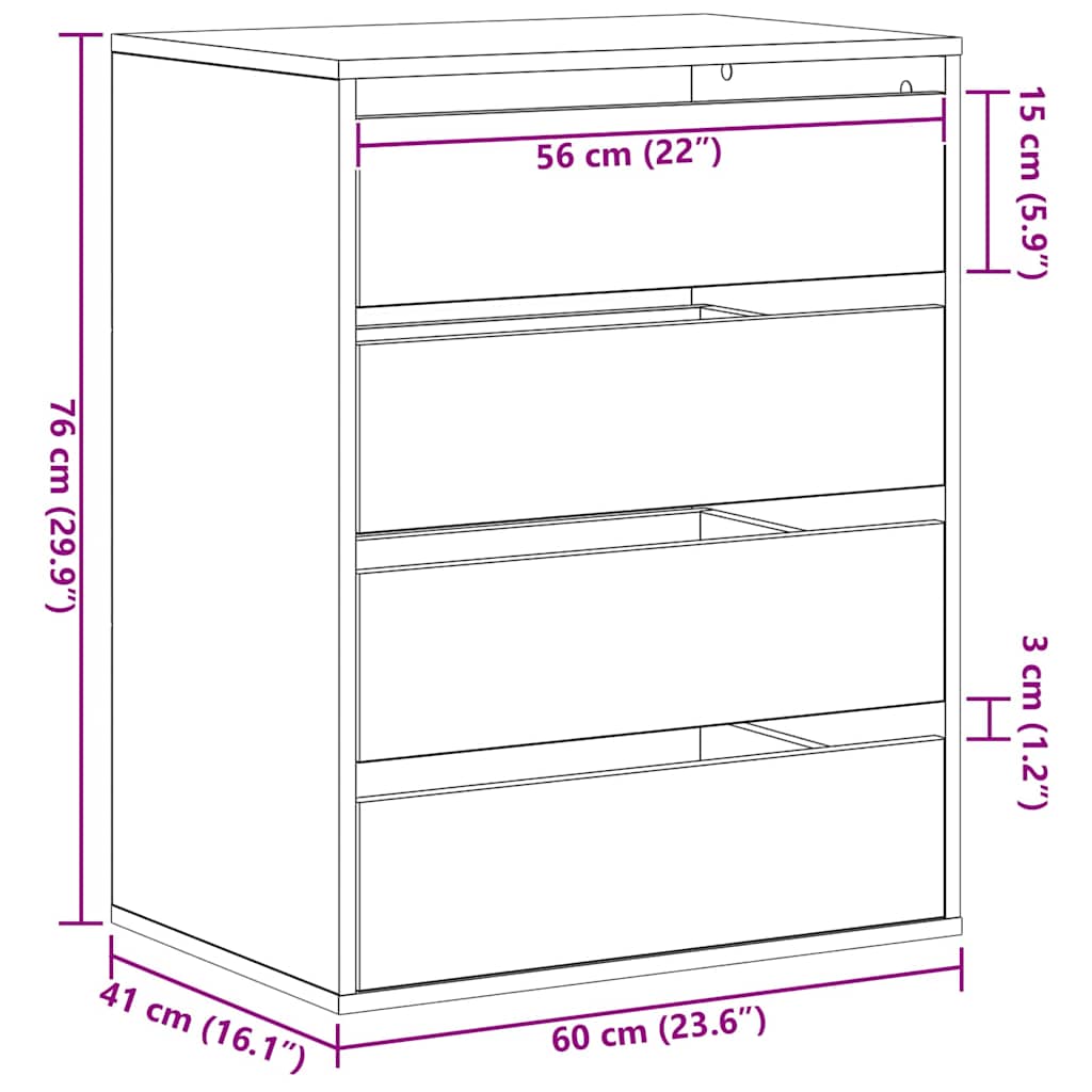 Ormar s ladicama Crna 60 x 41 x 76 cm Konstruirano drvo
