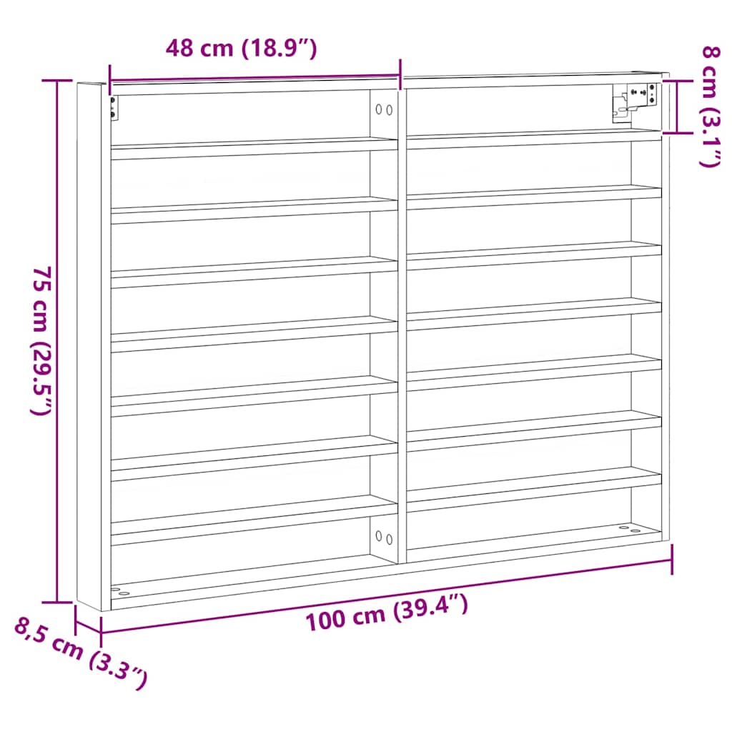 Ormar za izlaganje s policom Zidne Crni hrast 100 x 8,5 x 75 cm