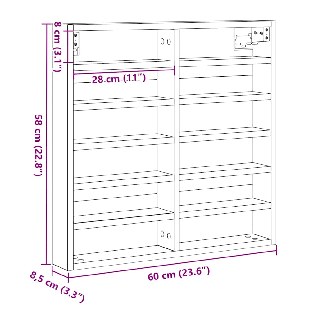 Ormar za izlaganje s policom Zidne Staro drvo 60 x 8,5 x 58 cm