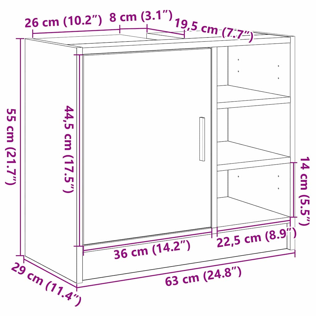 Kupaonski ormar Crni hrast 63 x 29 x 55 cm Konstruirano drvo