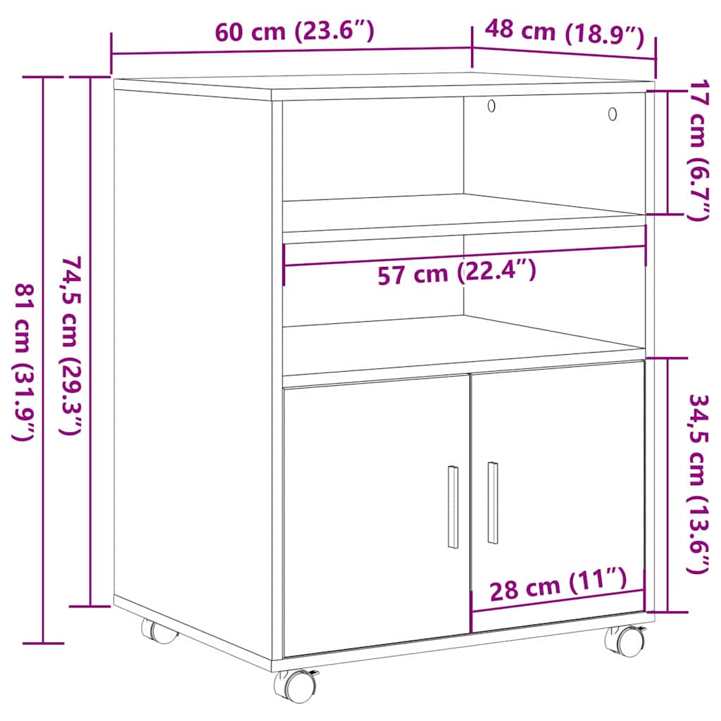 Cabinet s policom s kotačem Crni hrast 60 x 48 x 74.5 cm