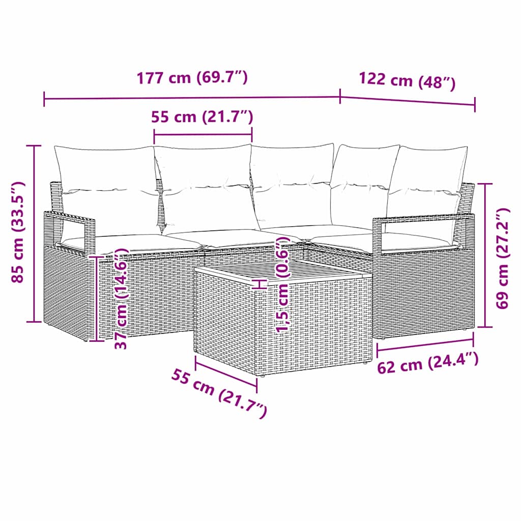 Sjedeća garnitura za vrt s jastukom 5 pcs Crna poliratan